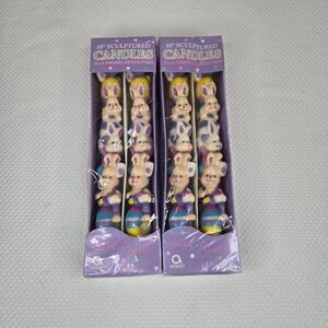 Vintage 90s Hand-Painted 10" Sculptured Bunny Candles 2-Pack Easter Rabbit